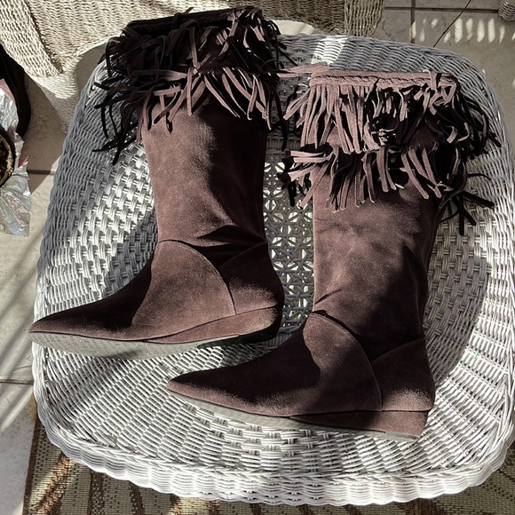 Gianni Bini fringed suede leather boots - Picture 2 of 5